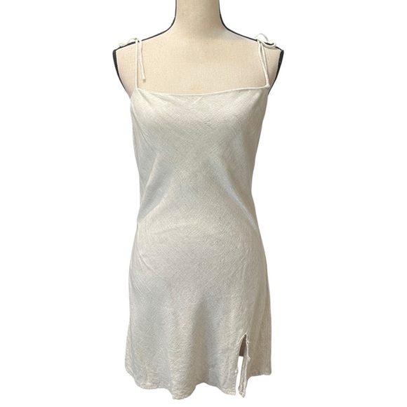 Princess Polly Cream Linen Blend Summer Lightweight Casual Mini Dress Women's 10 - Picture 1 of 12